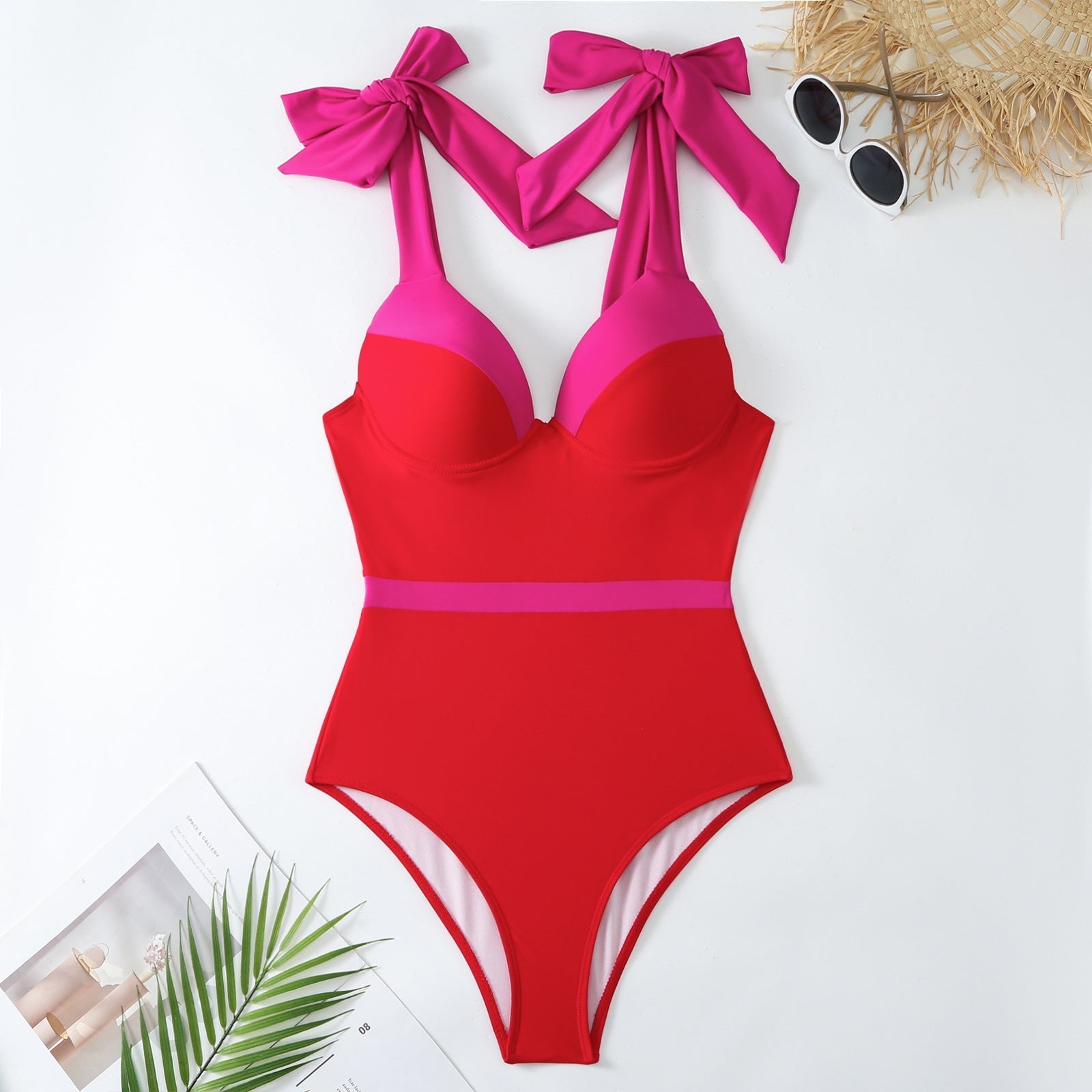 Solid Color One Piece Women Swimwear Suit European, French Spring Cover Belly Slimming Swimsuit Bella Mia